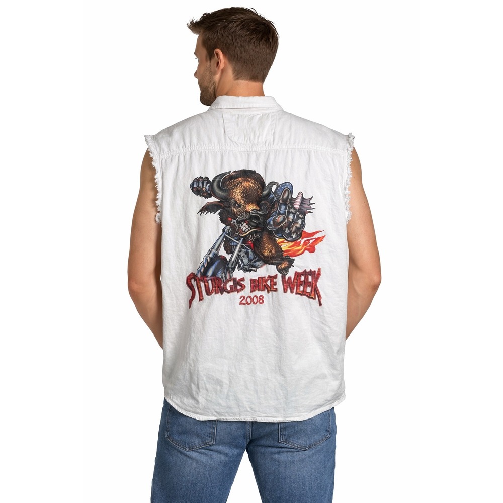 Live To Ride 2008 Sturgis Bike Week‎ White Sleeveless Shirt Size XL Biker Moto